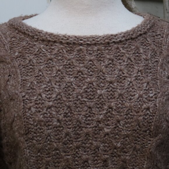 LOFT Mocha Brown Chunky Knit Zipper Shoulder 3/4 Sleeve Sweater Sz SMALL - Picture 2 of 7
